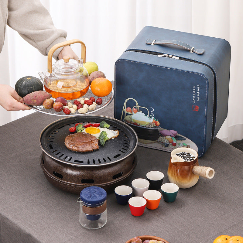 Portable Travel Tea Set with BBQ Grill for Outdoor Camping & Business Gifts