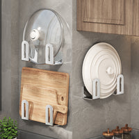 Wall-Mounted Punch-Free 304 Stainless Steel Pot Lid Holder for Kitchen Countertop or Cabinet