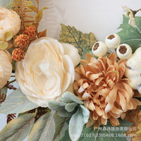 Peony and Pumpkin Autumn Spring Wreath Artificial Flower Garland for Front Door Decor