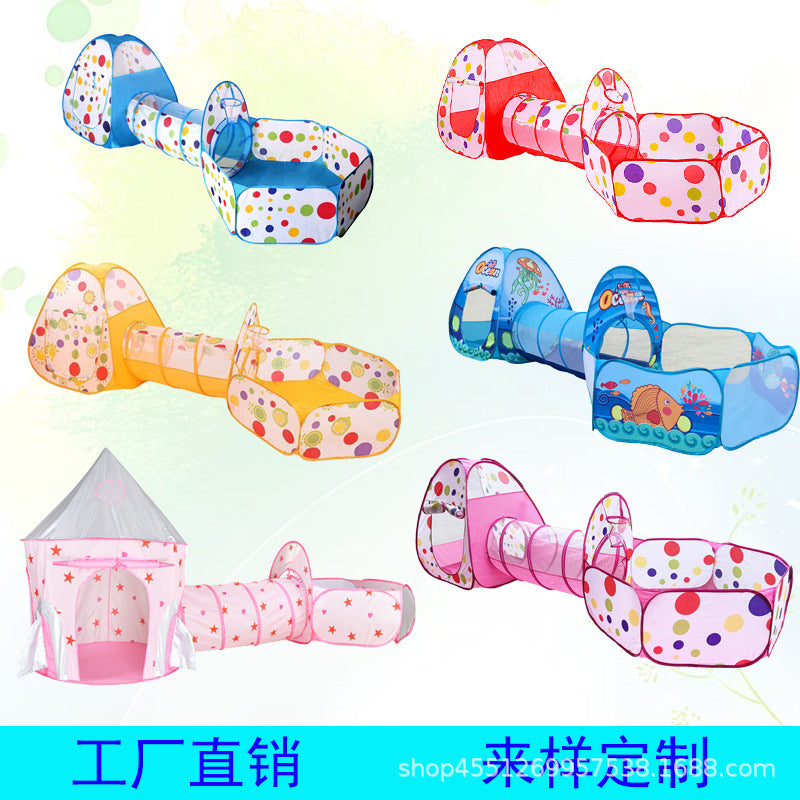 Kids 3-in-1 Play Tent with Tunnel and Ball Pit, Foldable Indoor/Outdoor Toy