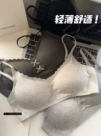 Women's Seamless Gather Bra Wireless Thin Anti-Sagging Fixed Cup Bralette