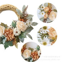 Peony and Pumpkin Autumn Spring Wreath Artificial Flower Garland for Front Door Decor