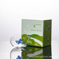 Butterfly Glass Matcha Bowl with Spout and Whisk Set