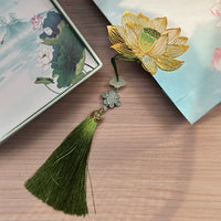 Classical Lotus Metal Hollow Bookmark with Tassel, Exquisite Gift for Students and Business