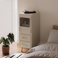 Japanese Retro Slim Display Cabinet with Drawers and Glass Door for Living Room Bedroom