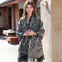 Women's Ethnic Style Paisley Scarf Shawl, Thickened Dual-Use Winter Wrap
