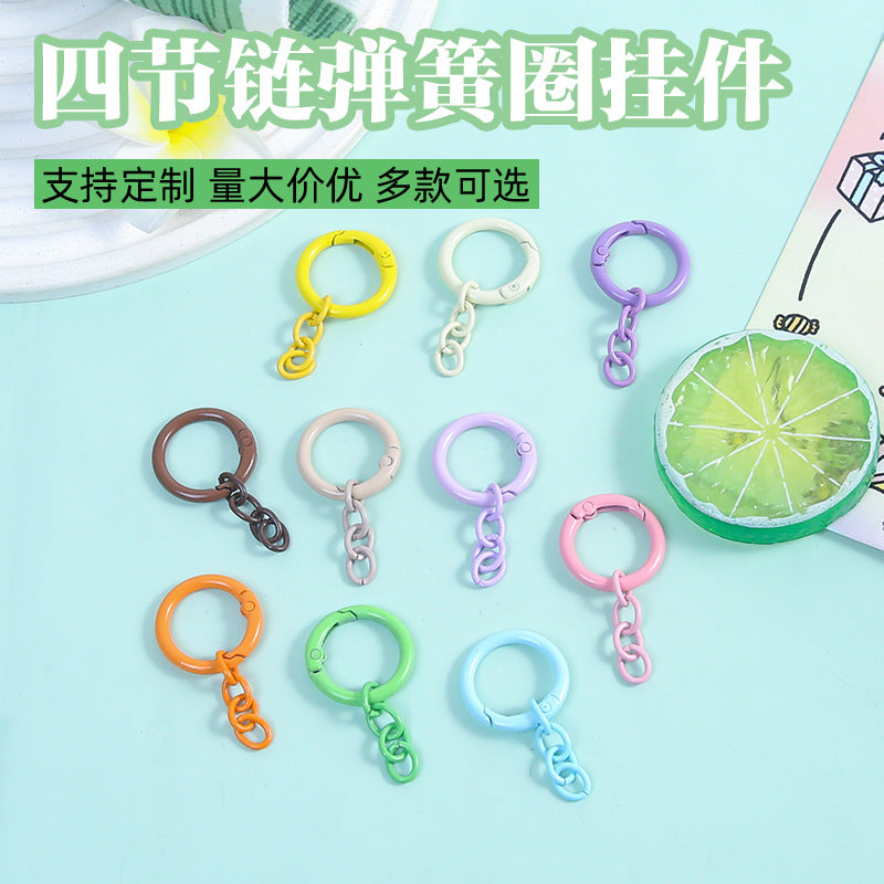 Colorful Enamel 4-Link Chain Spring Clasp Keychain Connector Rings for DIY Crafts