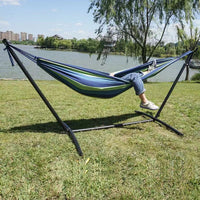 Portable Hammock with Stand for Indoor Outdoor Camping, Reinforced Canvas Swing Bed