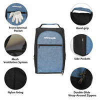 Golf Shoe Bag Nylon Zipper Closure Breathable Mesh Portable Sports Footwear Carrier