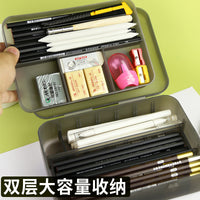 Portable Double-Layer Sketch Pencil Box Art Supply Storage Case