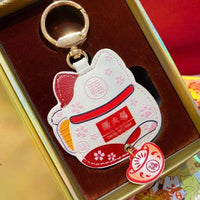 Gold Foil Lucky Cat Keychain & Bag Charm for Prosperity