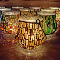 DIY Mosaic Glass Candle Holder Kit with LED Light Base - Creative Craft Gift for Kids & Adults
