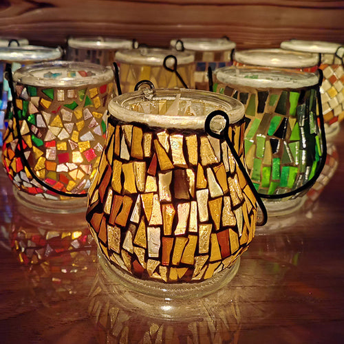 DIY Mosaic Glass Candle Holder Kit with LED Light Base - Creative Craft Gift for Kids & Adults