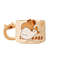 Capybara Stacking Ceramic Mug with Lid and Spoon, 300ml Creative Gift Set