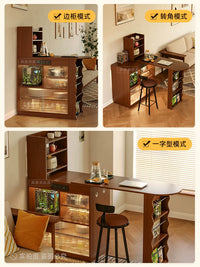 Solid Wood Home Bar Table Living Room Folding Retractable Bar Cabinet Sofa Side Partition Small Apartment Island Dining Sideboard