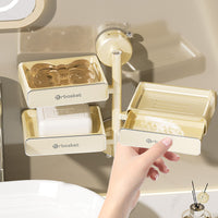 Suction Cup Rotating Soap Dish Wall Mounted Drain Soap Holder for Bathroom
