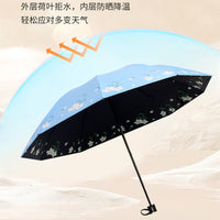 Double-Sided Floral Print 10-Rib Folding Sun Umbrella for Outdoor UV Protection