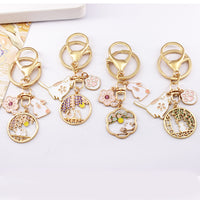 Japanese Style Cherry Blossom Cat and Rabbit Alloy Keychain