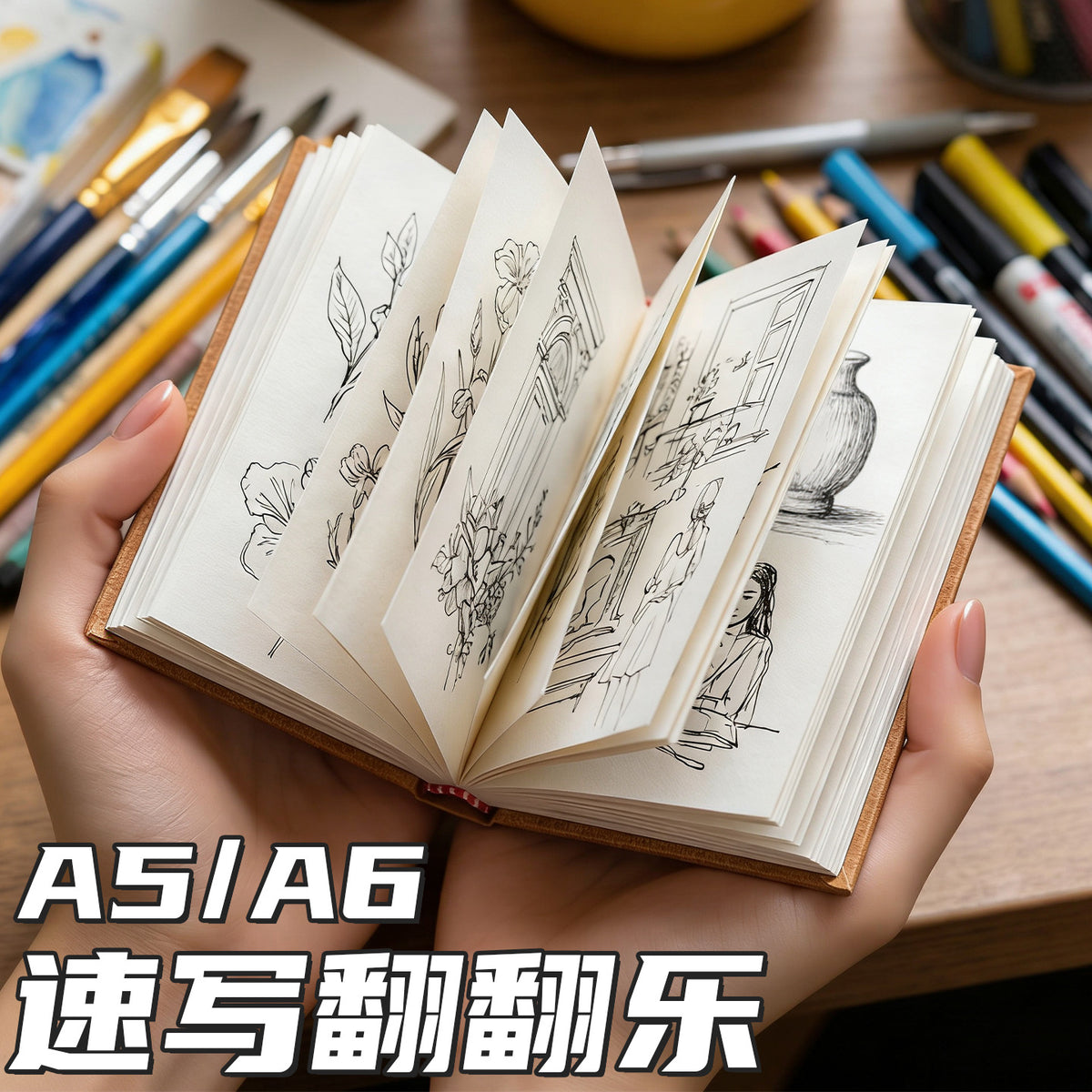 Portable A5/A6 Sketchbook for Colored Pencils and Drawing, Thick Blank Flipbook for Quick Sketches and Hand-Painting
