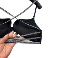 Women's Front Closure Rhinestone Push-Up Bra with Halter Back Design