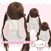 Sweet Rabbit Ear Plush Scarf with Cat Paw Pin, Japanese Style Winter Warm Cross Scarf