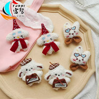 Korean Style Teddy Dog and Rabbit Plush Brooch for Bags and Kids' Clothing Decoration
