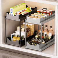 Multi-layer Pull-out Under Sink Organizer for Kitchen Cabinets, Deep Cabinet Storage Rack with Wheels and Hooks