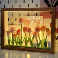 DIY Tulip Clay Photo Frame Kit with LED String Lights, Handmade Desktop Ornament Gift