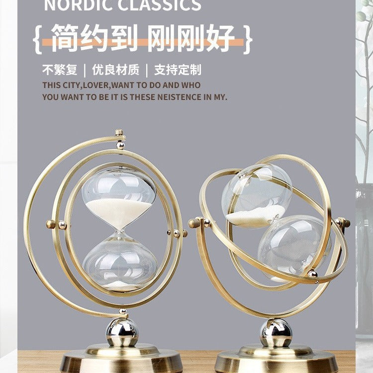 Metal Hourglass Globe Rotating Sand Timer Desktop Ornament