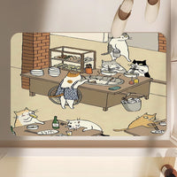 Diatomaceous Earth Bath Mat, Japanese Cartoon Cat Absorbent Quick-Dry Non-Slip Floor Mat for Home Bathroom Entryway