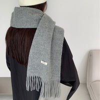 Women's Wool Blend Scarf Winter Warm Solid Color Korean Style Fashion Tassel Woven Shawl