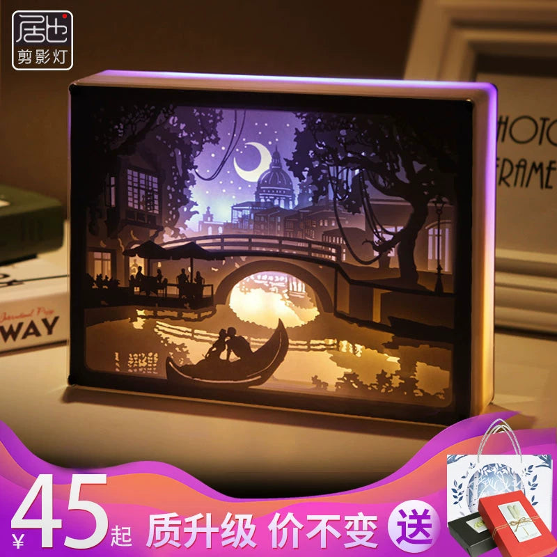 DIY 3D Paper Carving Shadow Lamp Kit with Remote Control