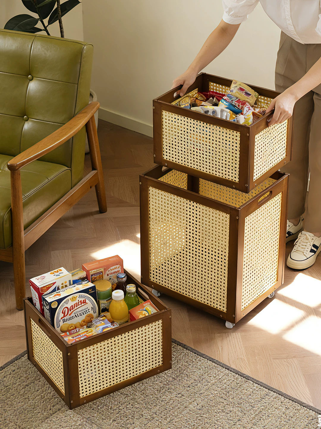 Stackable Rattan-Style Storage Box for Home Organization, Toys, and Clothes