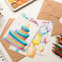 Creative Pastel Birthday Cake Balloon Greeting Cards with Envelopes