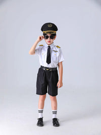 Kids Pilot Captain Stewardess Uniform Costume Set for Role Play and Performances
