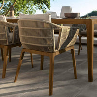 Nordic Outdoor Rattan Woven Dining Set with Teak Wood and Rock Slab Table