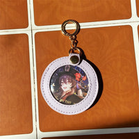 Anime Badge Holder Keychain PU Leather Round Transparent Pin Display Bag Charm