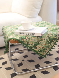Green Dust Cover for Small Appliances, Printers, Coffee Machines, and Tables with Tassel Trim