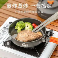 Portable Outdoor Camping Cookware Set with Kettle, Frying Pan, and Pot for Backpacking and Picnics