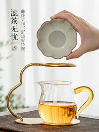 Premium Ceramic Tea Infuser Set with Glass Gongdao Cup and Filter Stand