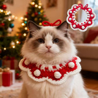 Christmas Knitted Pet Scarf Collar with Bell for Cats and Small Dogs