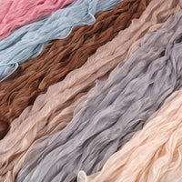 Shiny Pleated Gauze Scarf with Ruffled Edge, Solid Color Breathable Head Wrap