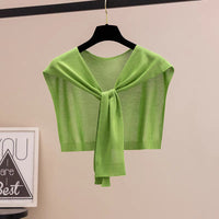 Women's Solid Color Knitted Sun Protection Shawl Thin Cardigan for Summer