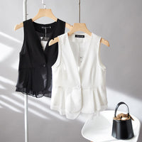 Women's Sleeveless Vest Thin Korean Style Blazer Waistcoat for Spring Summer