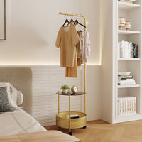 Floor-Standing Garment Rack with Integrated Bedside Cabinet, Movable Clothes Organizer