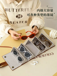 Multi-Slot Foldable Sunglasses Organizer Case for Travel and Wall Mounting