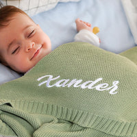 Embroidered Cotton Knitted Baby Blanket for Stroller, Nap, and Sofa