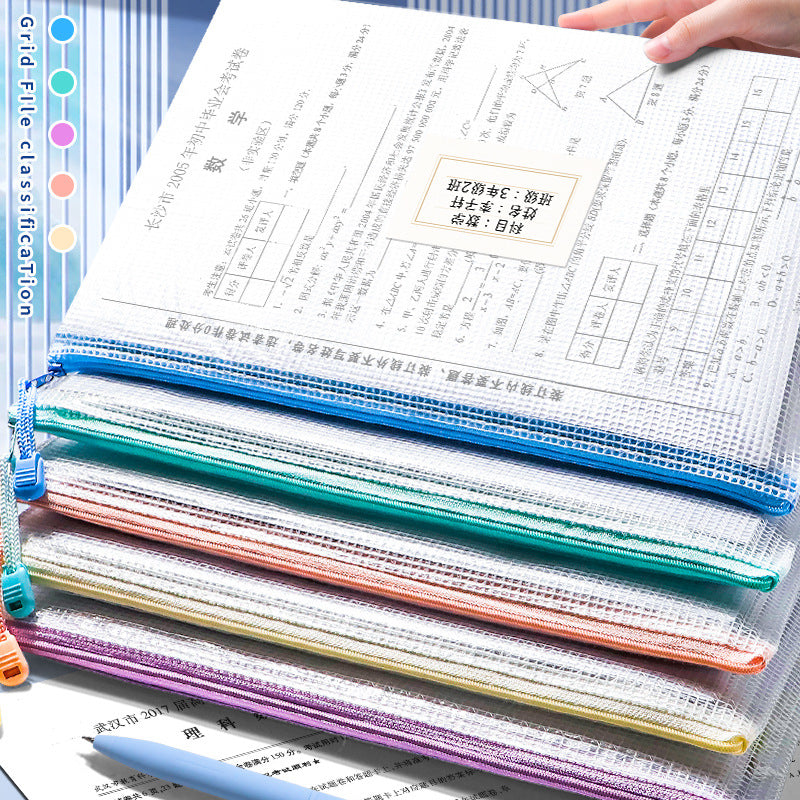 A4 Zipper File Bags, Waterproof Document Organizer for Students, Macaron/Morandi/Colorful Mesh, 5-Pack