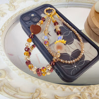 Autumn New Love Heart Crystal Beaded Phone Chain Fashion Keyring Bag Charm
