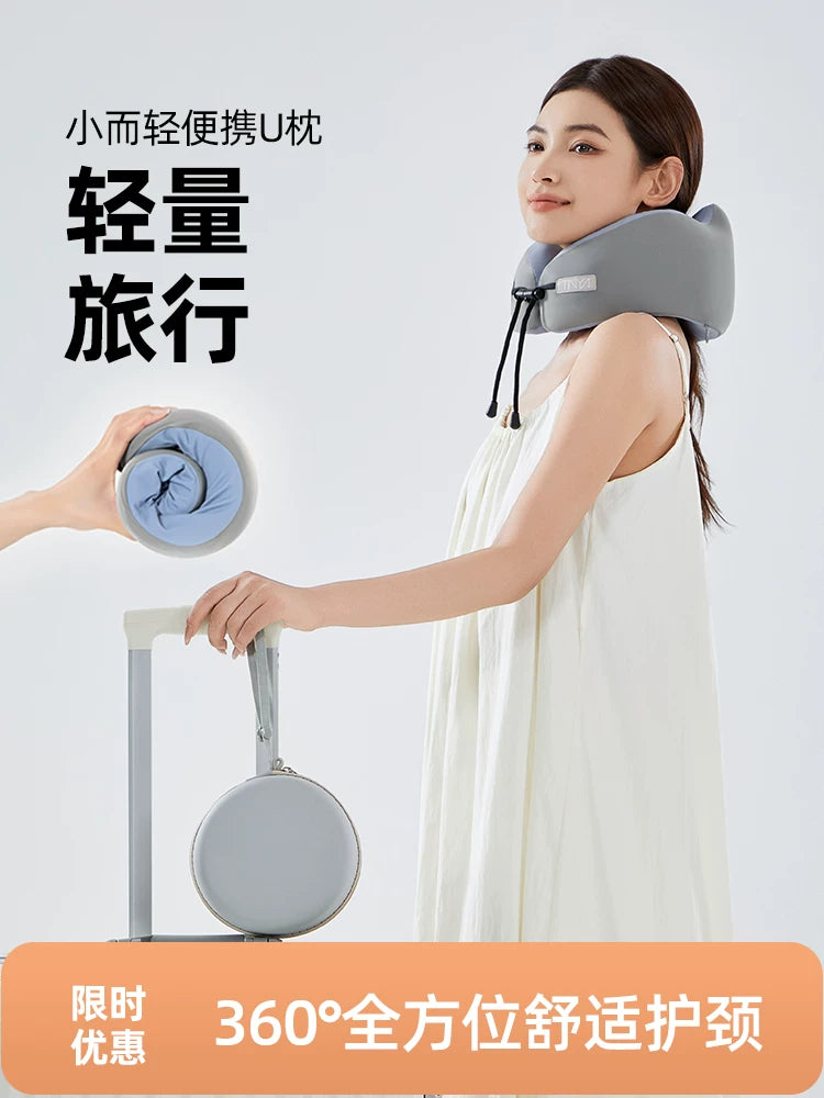 TINIA Memory Foam U-Shaped Travel Neck Pillow for Office, Flight, and Car